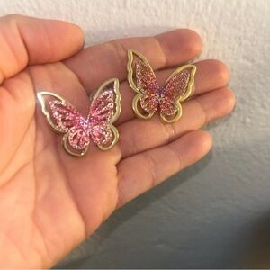 Pink Glitter Butterfly Earrings